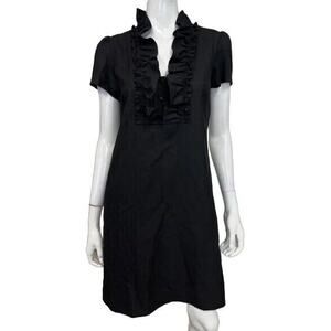 J. Crew Madeline Ruffle Collar Wool Short Sleeve Dress Pockets Side Zip 2 Black